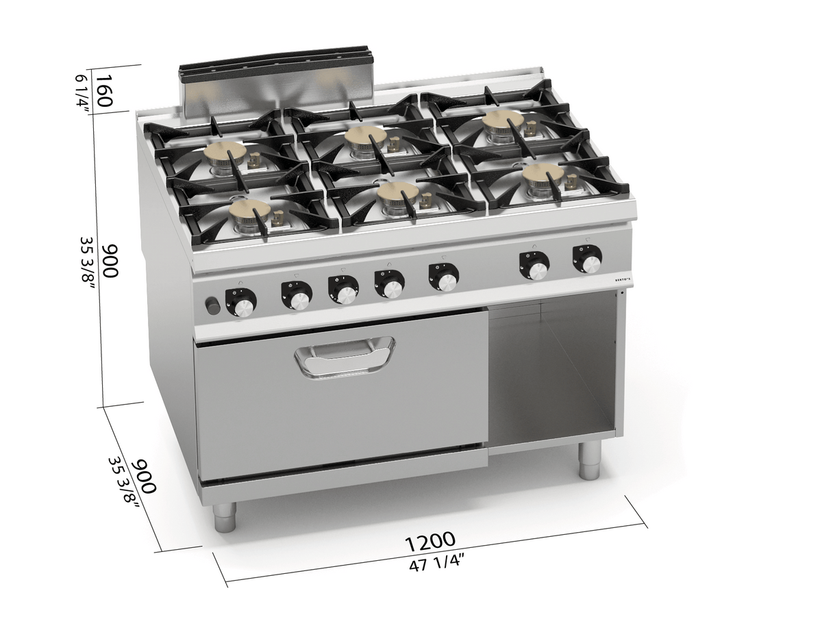 Cocina Industrial 6 Fuegos Gas + Horno GN 2/1 SG9F6PSP+FG — BERTO'S