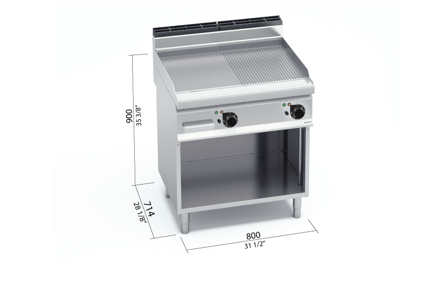 Frytop Eléctrico Mixto L/R E7FM8MP-2 — Gama 700, 9,6 kW BERTO'S