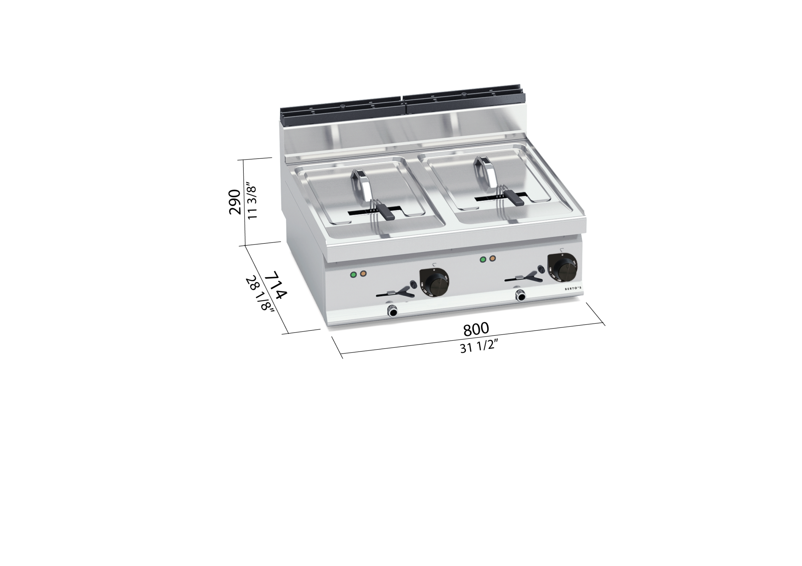 Freidora Eléctrica Sobremesa 10+10 L E7F10-8B — Gama 700, 2×6 kW BERTO'S