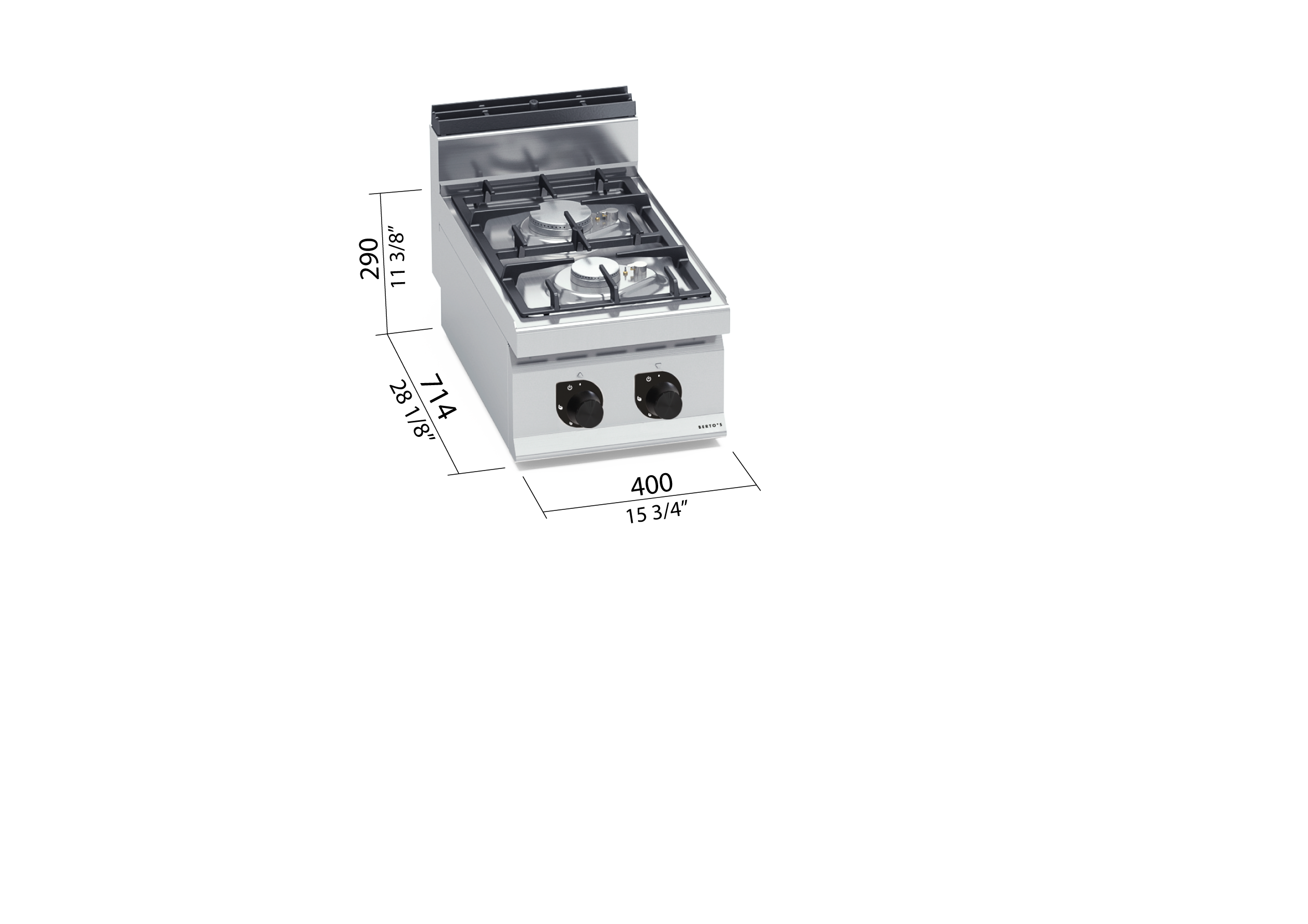Cocina Industrial 2 Fuegos Gas G7F2BP — Gama 700, 14 kW BERTO'S