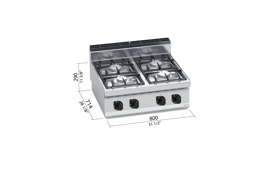 Cocina Industrial 4 Fuegos Gas G7F4BP — Gama 700, 28 kW BERTO'S
