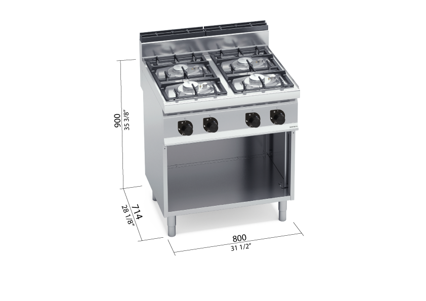 Cocina Industrial 4 Fuegos Gas G7F4MP — Gama 700, 28 kW BERTO'S