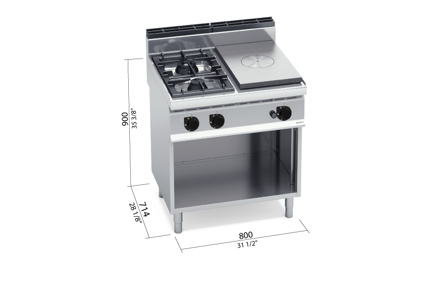 Cocina 2 fuegos gas + placa radiante G7T4P2FM - BERTO'S