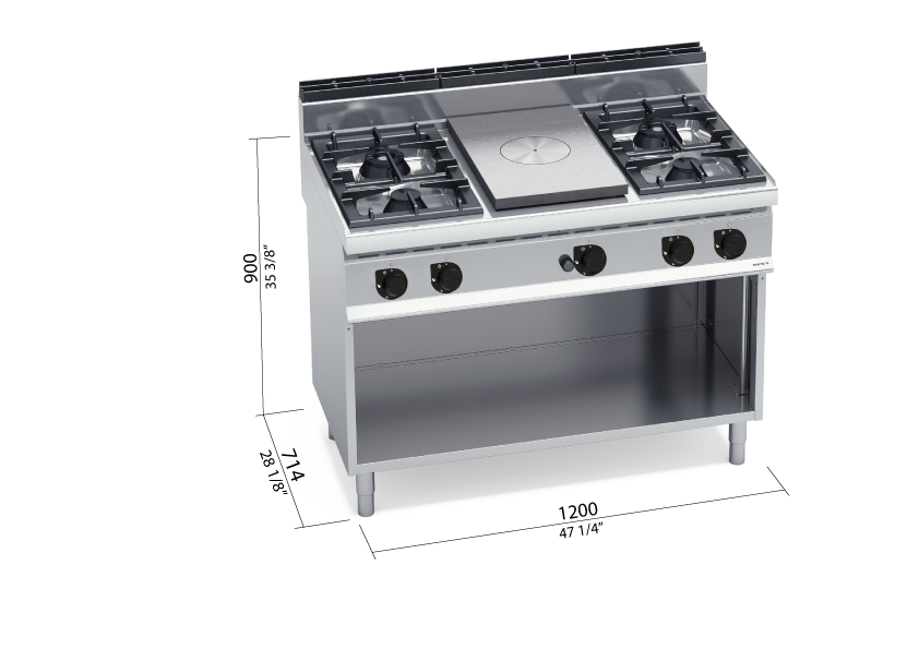 Cocina 4 fuegos gas + placa radiante G7T4P4FM - BERTO'S