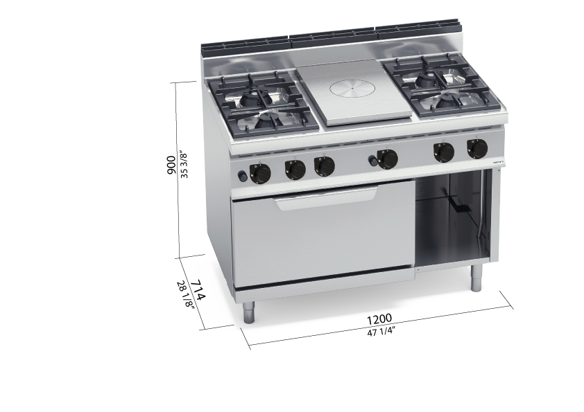 Cocina 4 fuegos gas + placa radiante + horno gas G7T4P4F+FG - BERTO'S