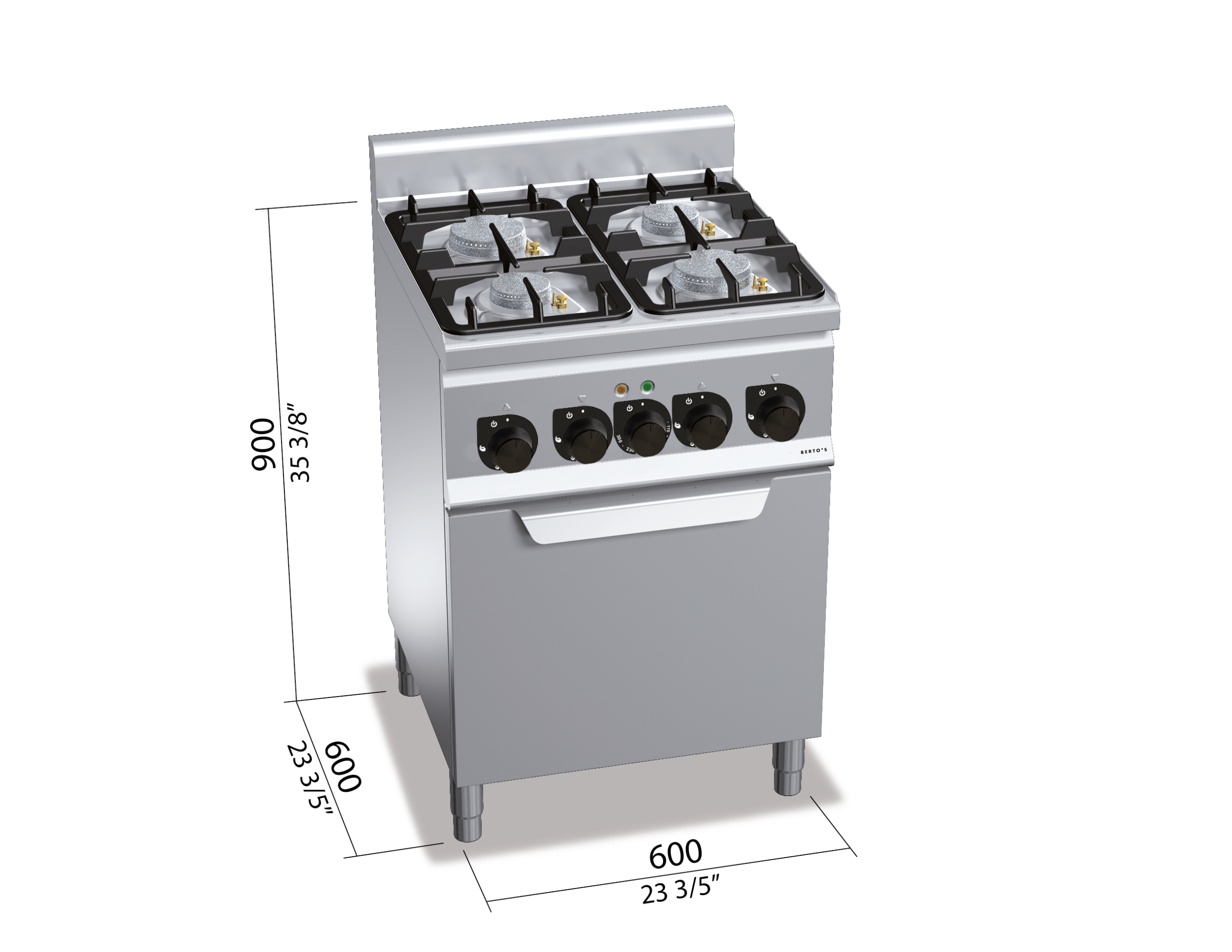 Cocina a Gas 4 Fuegos + Horno 1/1 Eléctrico G6F4PW+FE1 - BERTO'S
