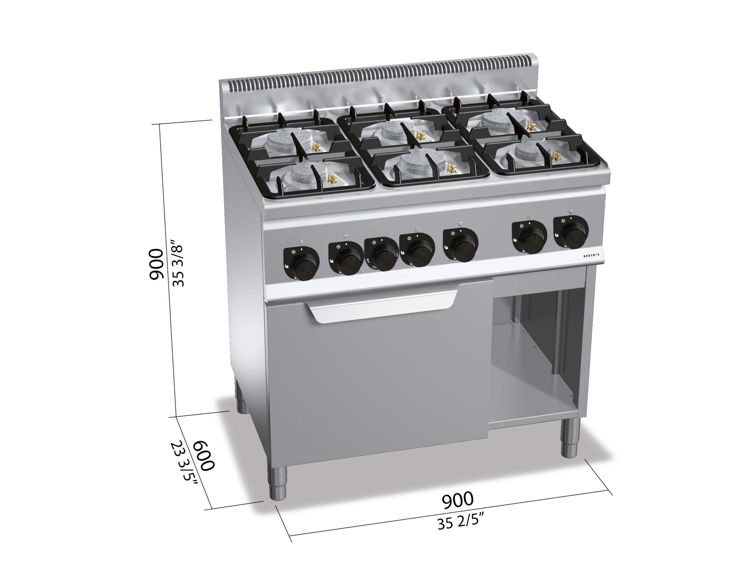 Cocina a Gas 6 Fuegos + Horno 1/1 Gas G6F6PW+FG1 - BERTO'S