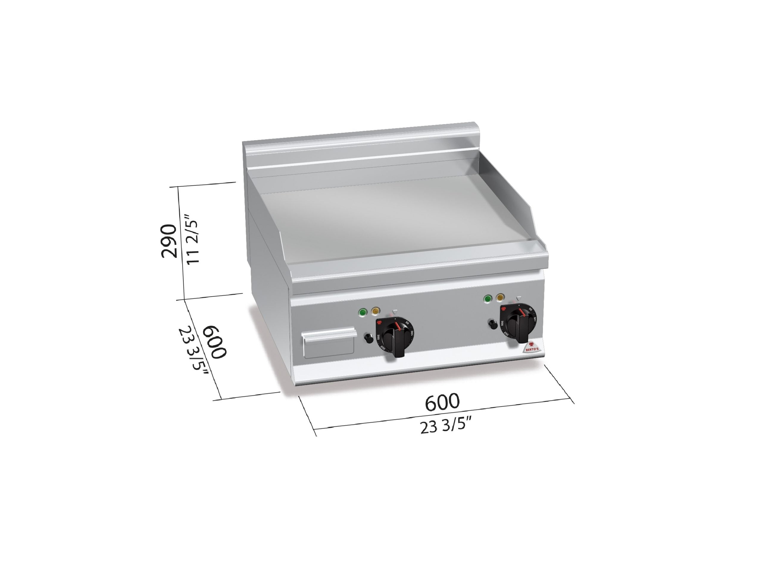 Fry-top Eléctrico Liso 2 Zonas Frente Estrecho E6FL6BP-2 — BERTO'S