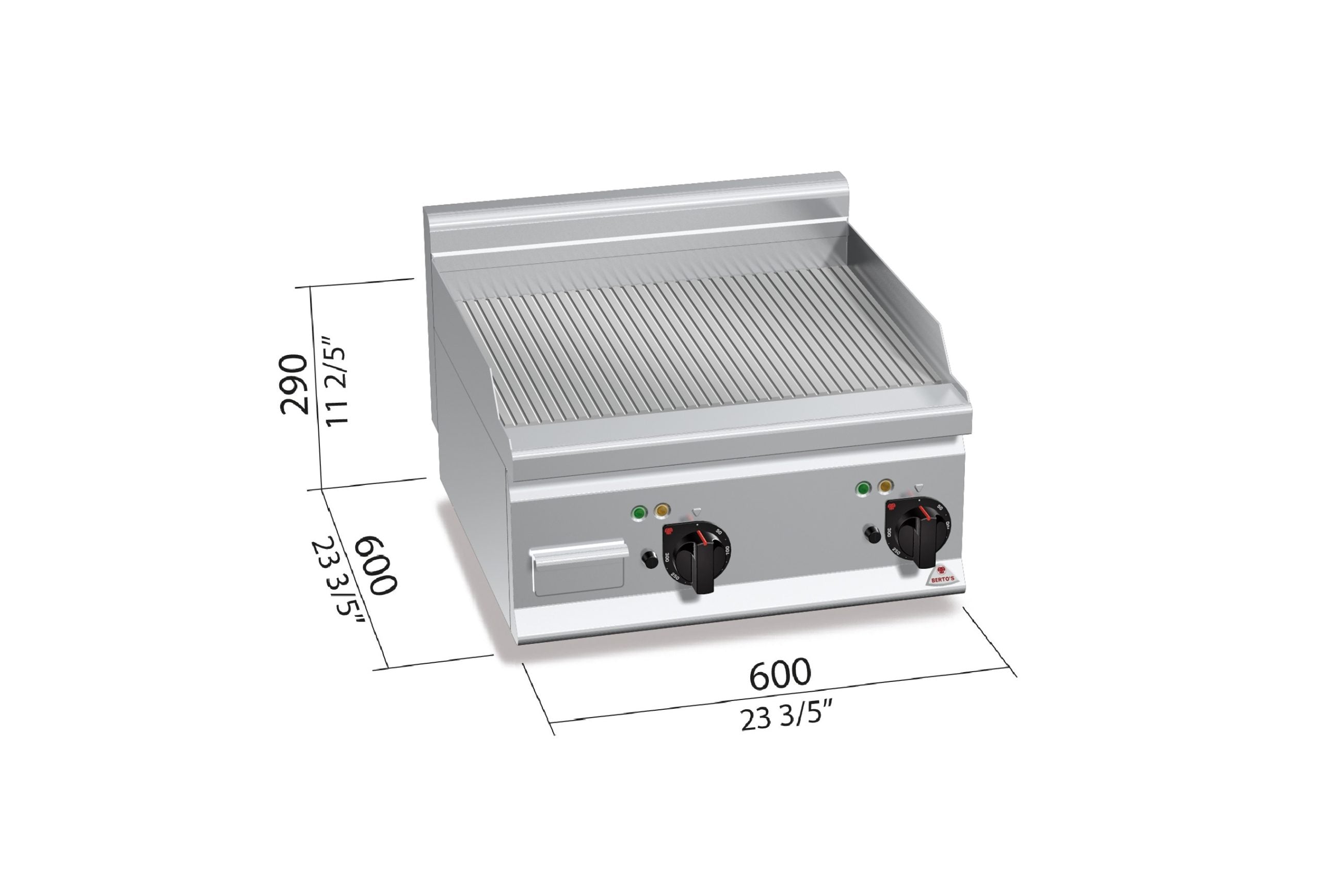 Fry-top Eléctrico Ranurado 2 Zonas Frente Estrecho E6FR6BP-2 — BERTO'S