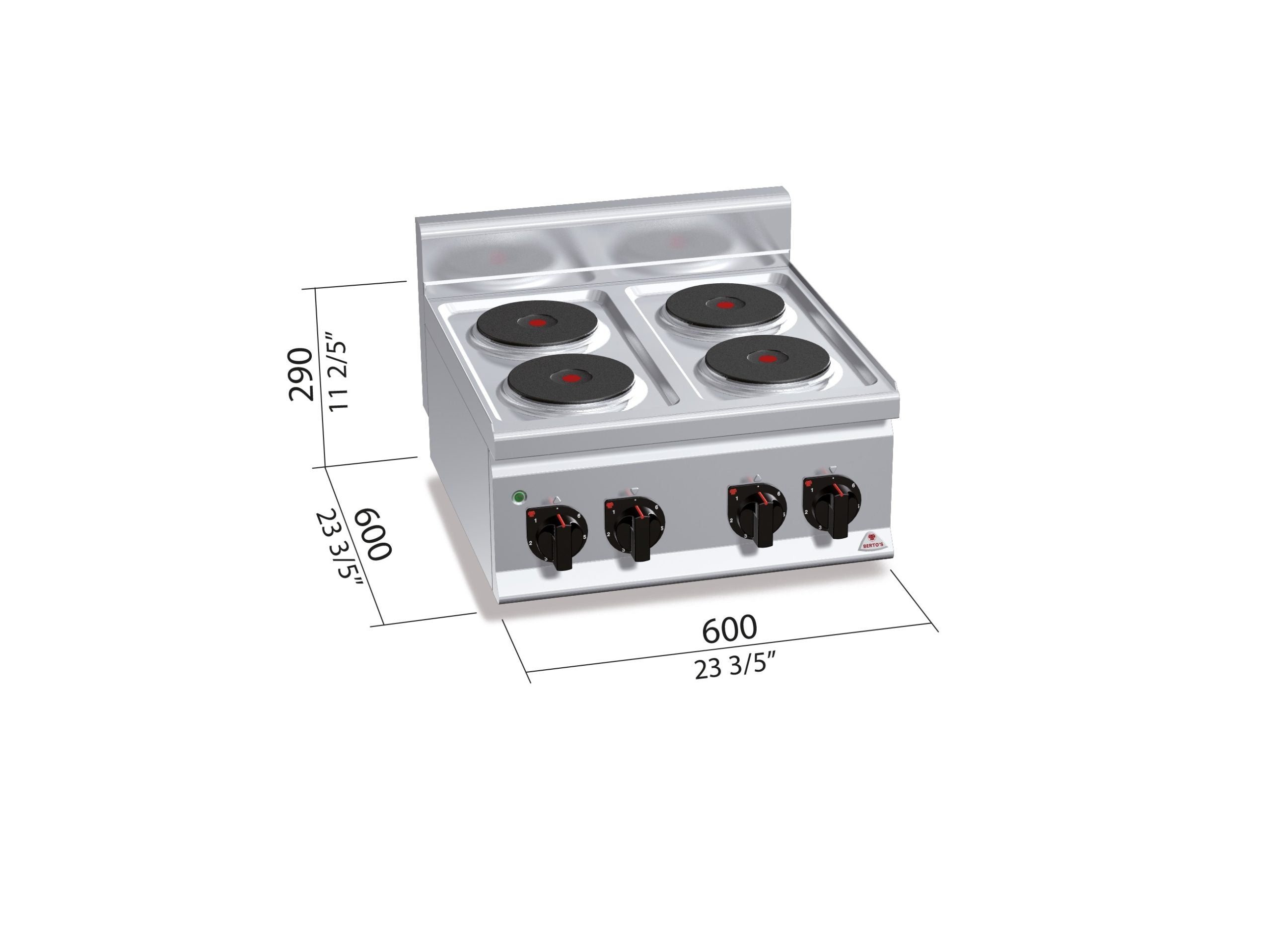 Cocina Eléctrica 4 Fuegos Frente Estrecho E6P4B — BERTO'S