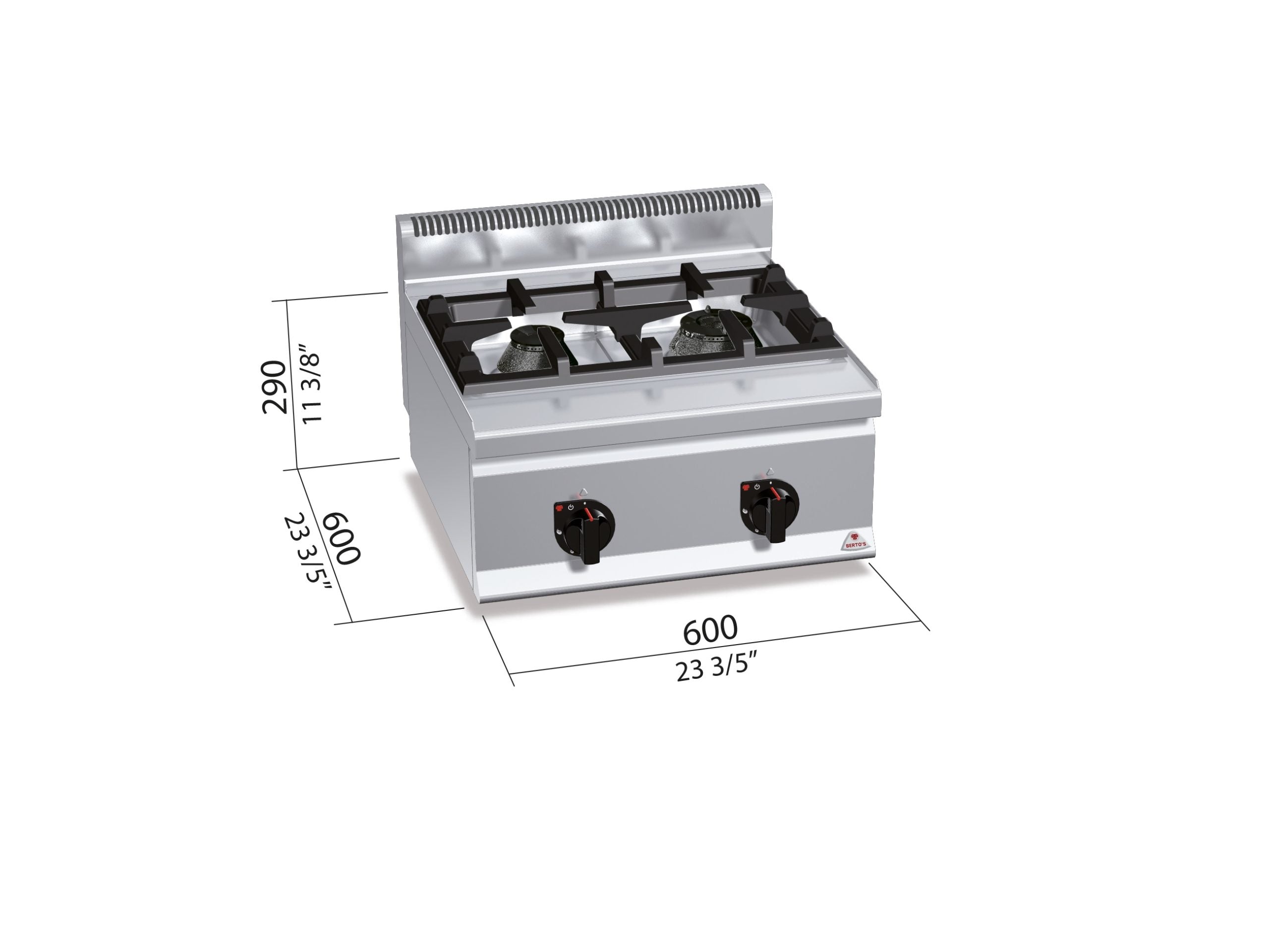 Cocina Sobremesa 2 Fuegos Gas G6F2BH6 — Gama 600, 10,5 kW BERTO'S