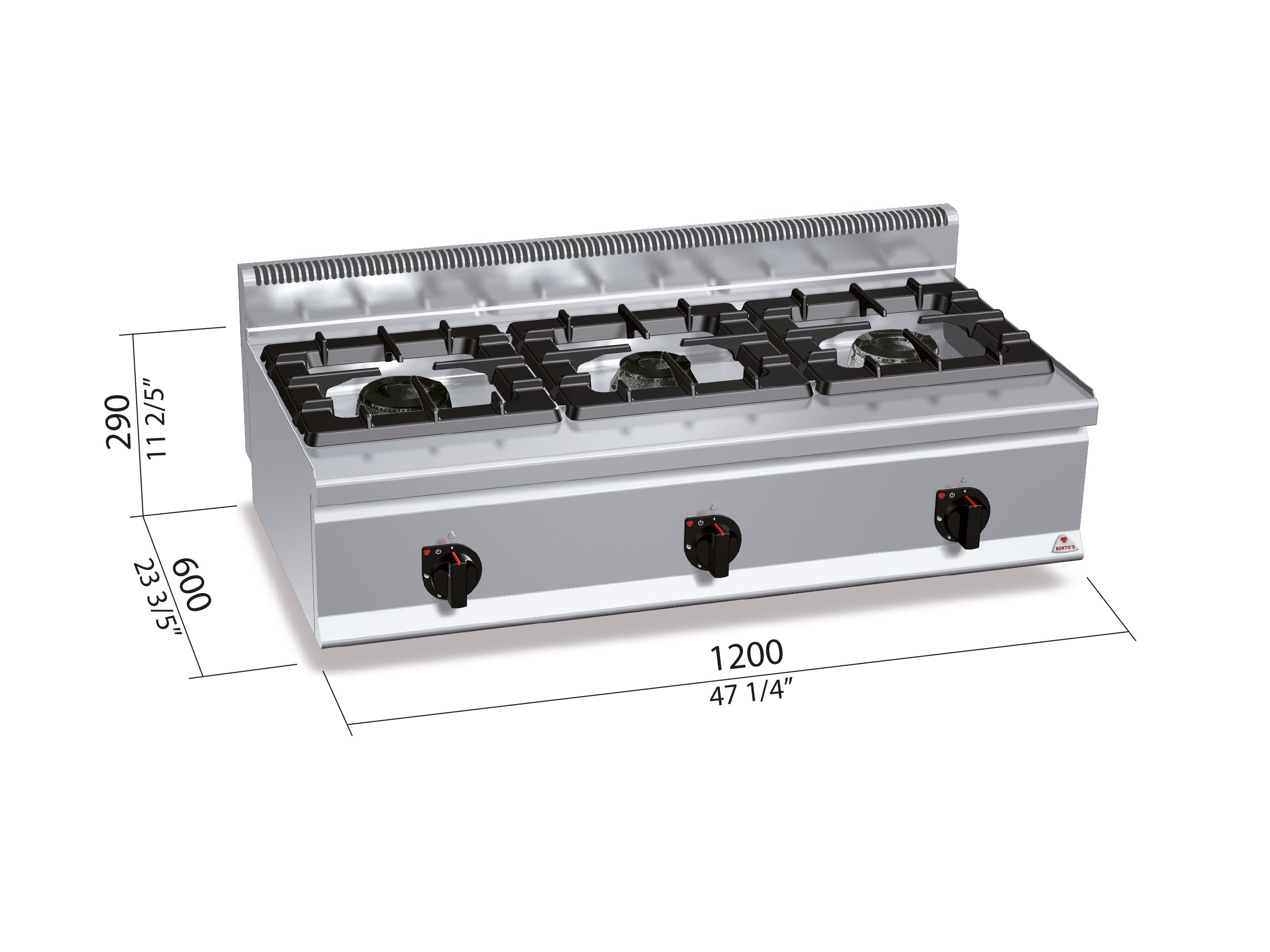 Cocina a Gas HIGH POWER 3 Fuegos — BERTO'S