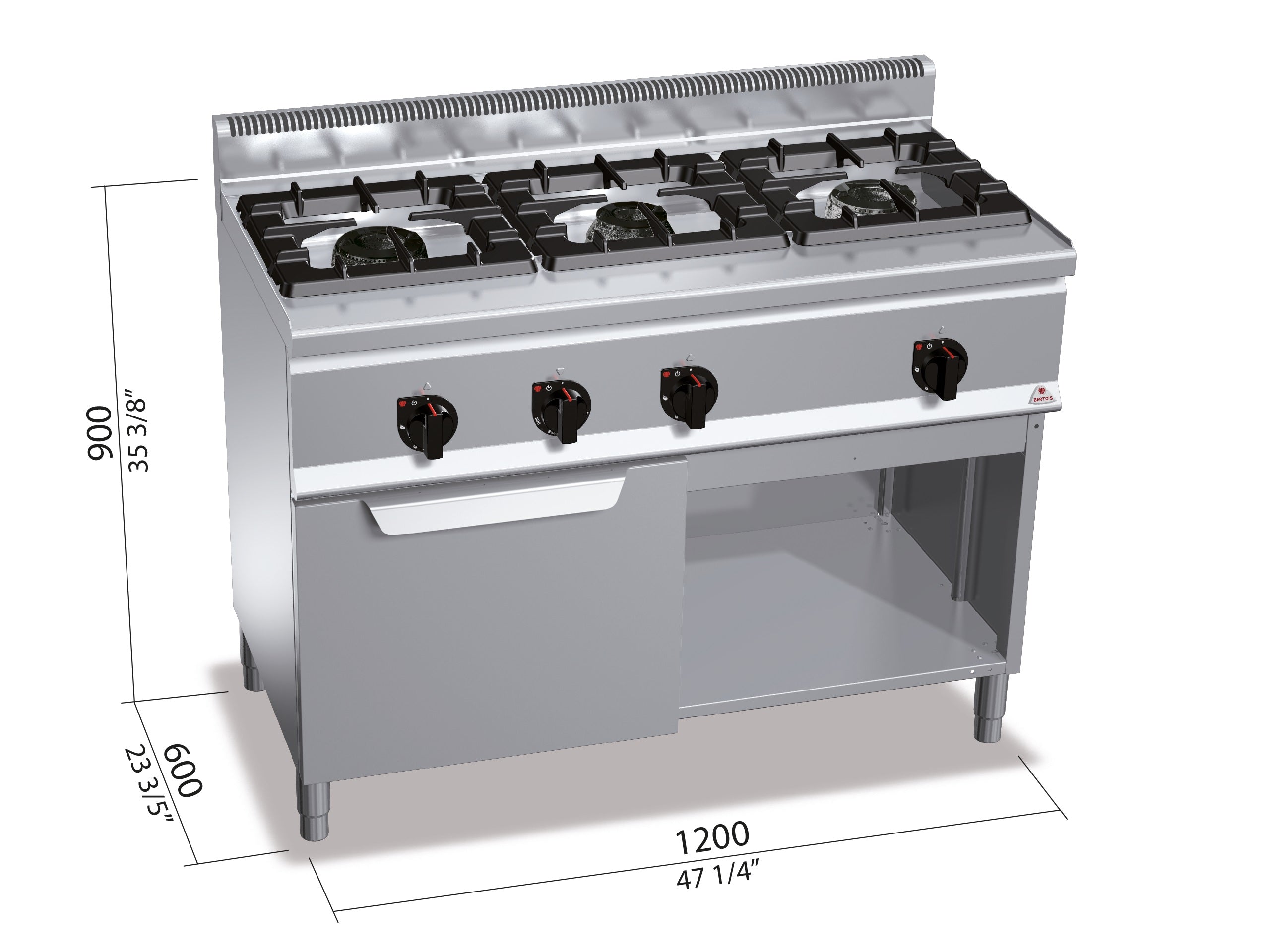 Cocina Industrial 3 Fuegos + Horno Gas G6F3H12+FG1 — Gama 600, 34,5 kW BERTO'S