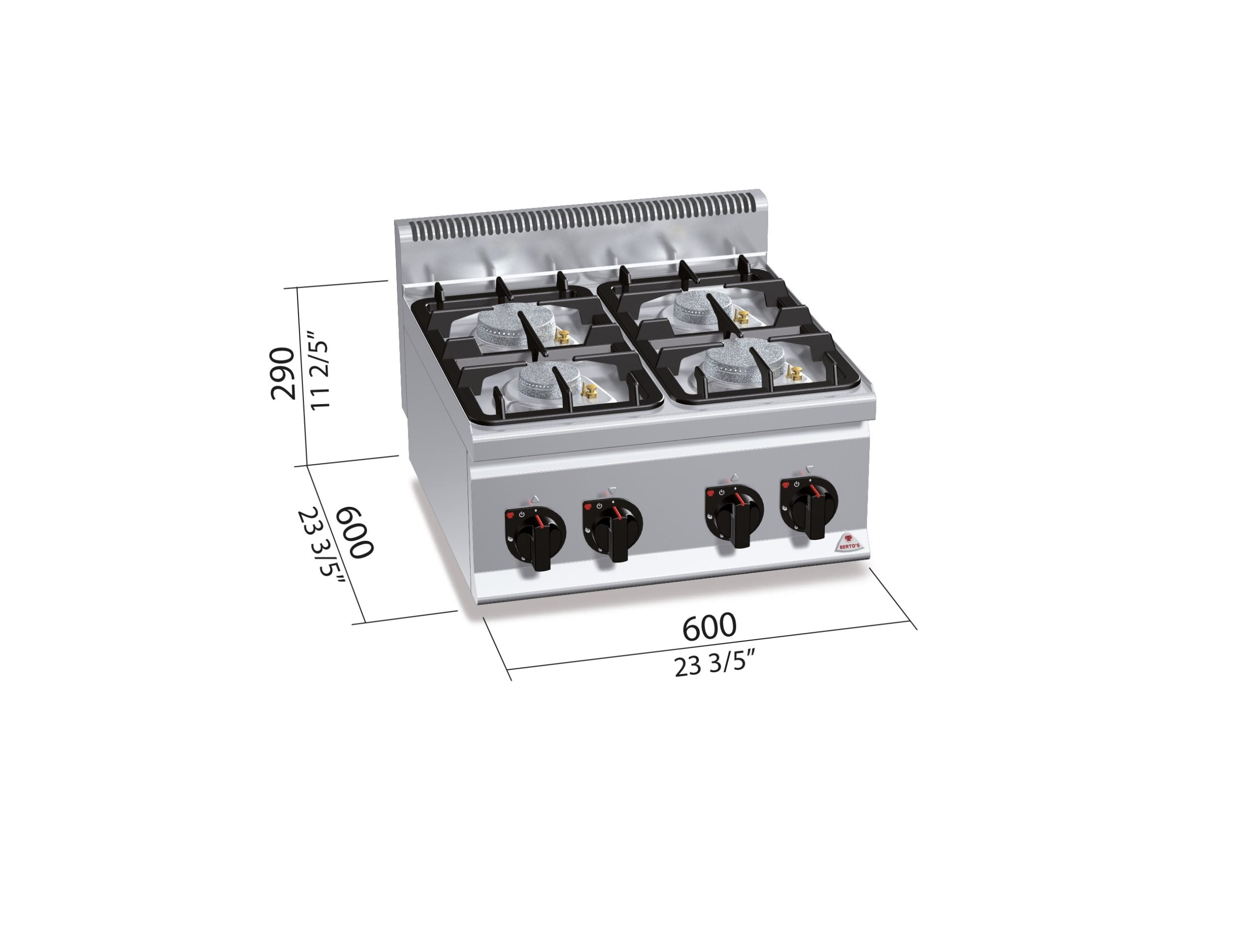 Cocina a Gas 4 Fuegos Frente Estrecho G6F4BPW — BERTO'S
