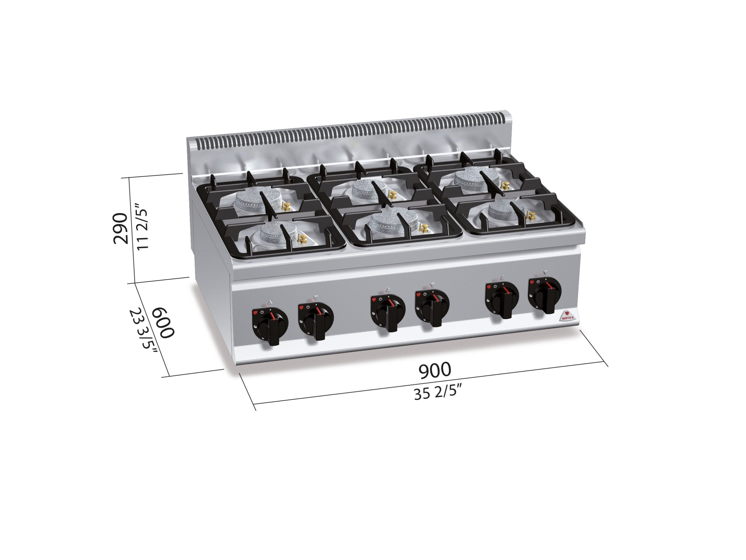 Cocina a Gas 6 Fuegos Frente Estrecho G6F6BPW — BERTO'S