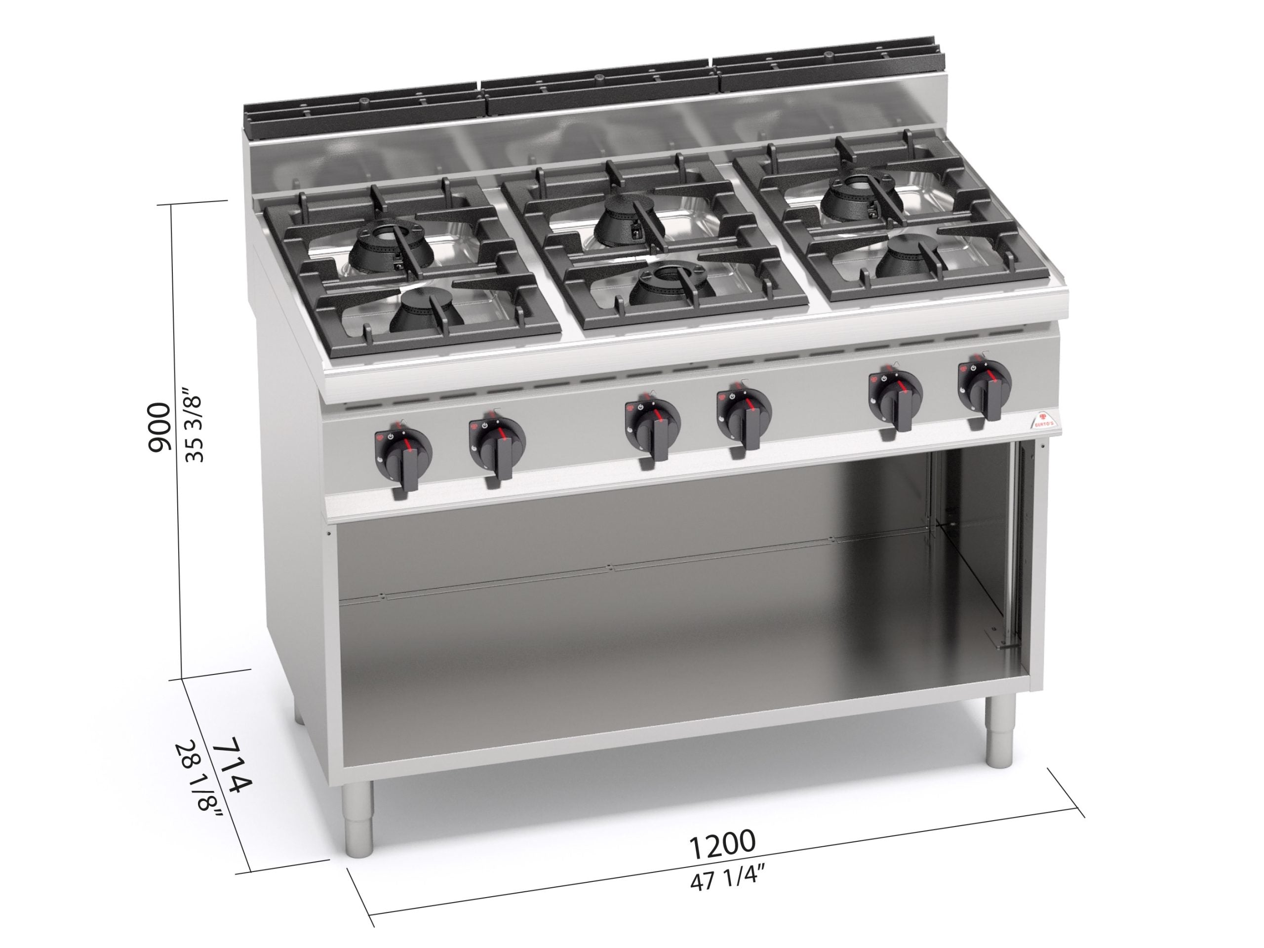 Cocina Industrial 6 Fuegos Gas G7F6MP — Gama 700, 42 kW BERTO'S